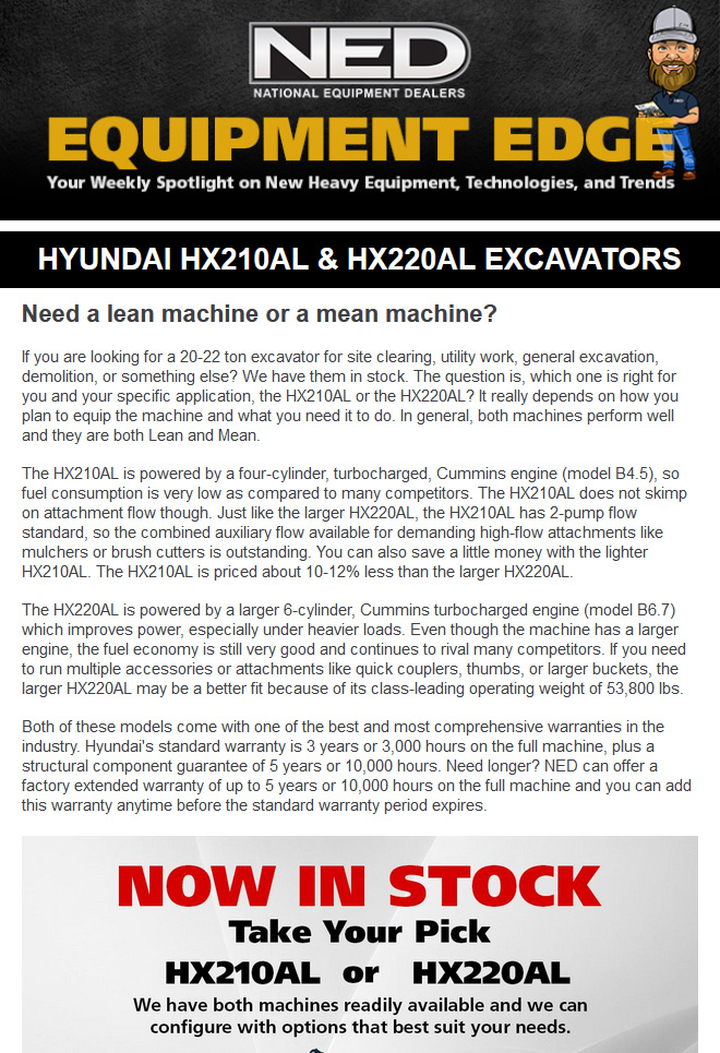 NED Talks Newsletter - HYUNDAI HX210AL & HX220AL EXCAVATORS