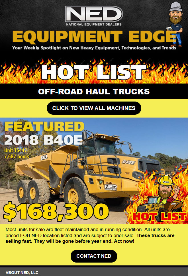 NED Equipment Edge Newsletter - Hot List, Off Road Trucks - December 15, 2023