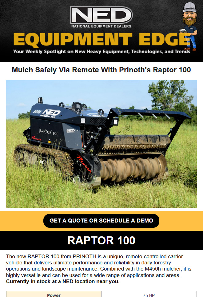 Mulch Safely with Prinoth's Raptor 100 - NED Equipment Edge Newsletter - July 13, 2023