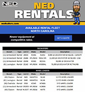 NED Available Heavy Equipment Rentals in North Carolina